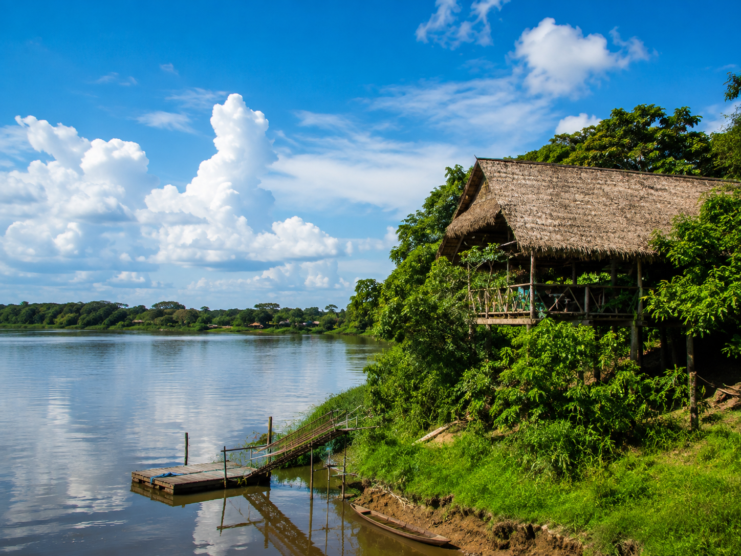 Lodge turístico junto a una laguna amazónica